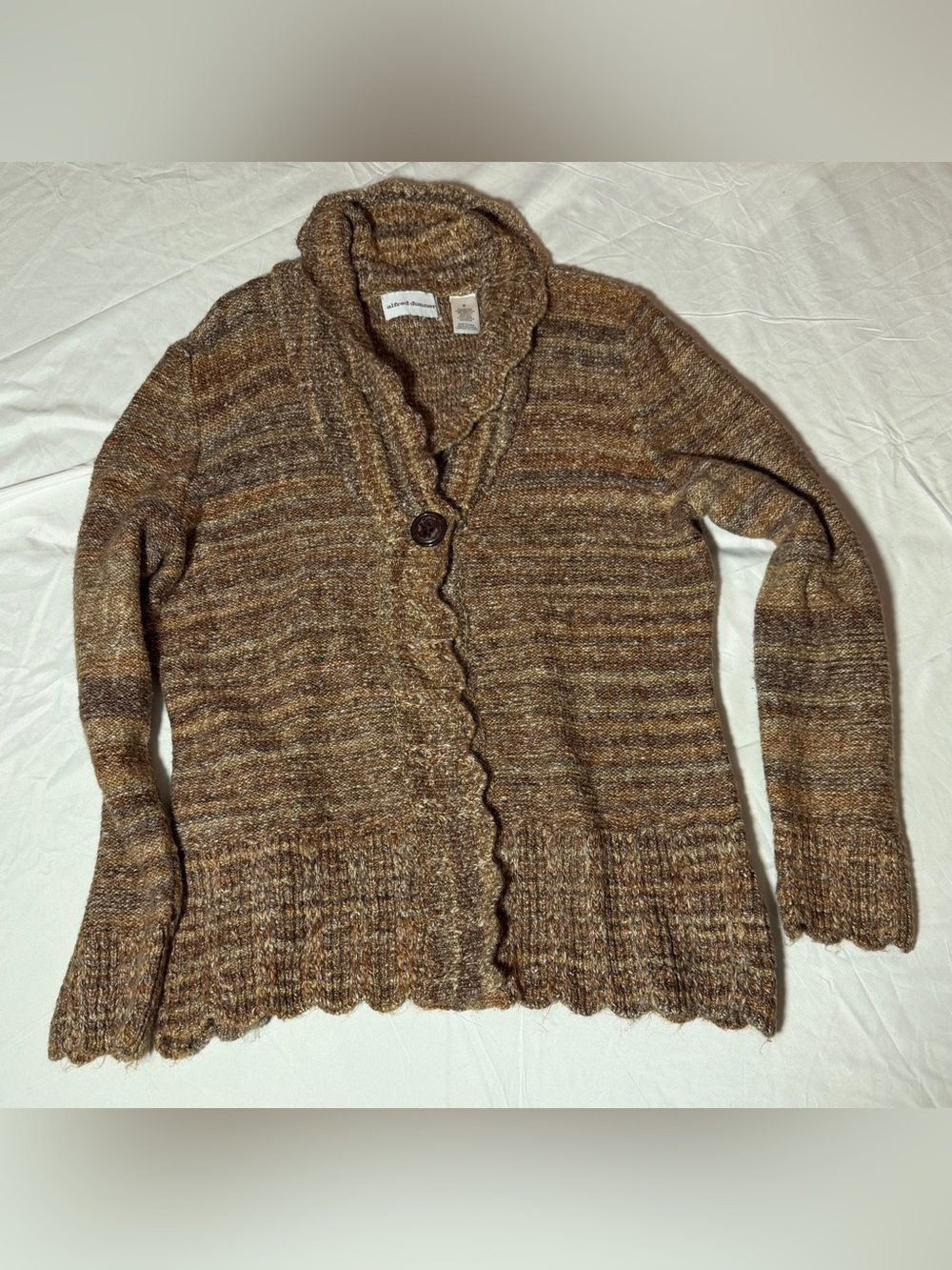 Alfred Dunner Marled Knit Cardigan Sweater Size M Single Button Scallop Hem